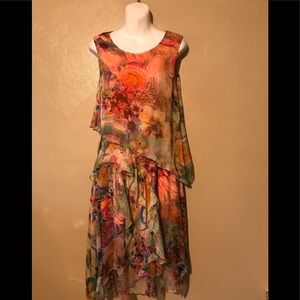 QinPei.er sheer ruffled dress size Small 100% Silk